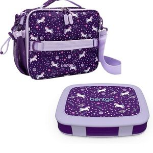 Bentgo Prints Insulated Lunch Bag Set With Kids Bento-Style Lunch Box (Unicorn)